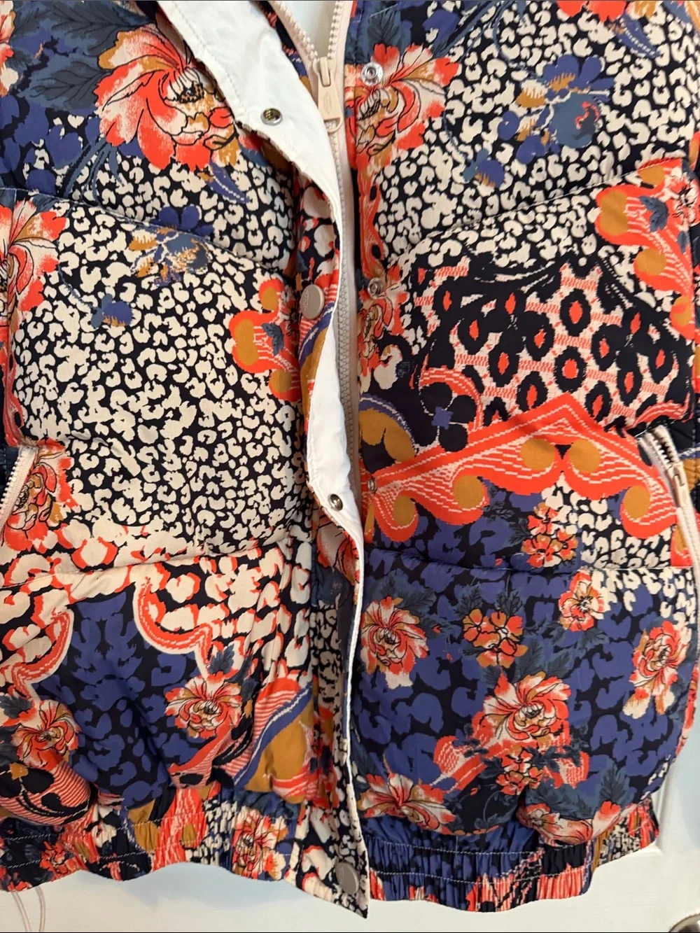 Free People’s (active wear) Floral Women’s Puffer Jacket - Navy & Coral